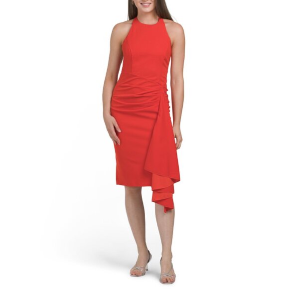 JEWEL BY BADGLEY MISCHKA Orange Coral Side Drape Dress - Picture 1 of 2